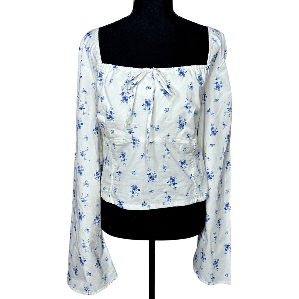 Womens White Floral Milkmaid Long Sleeve Top 2XL NWT Peasant Boho Cottagecore